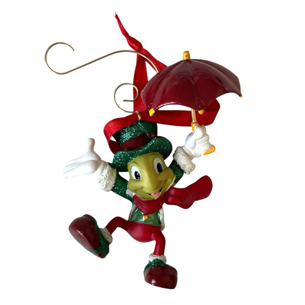 Disney Jiminy Cricket Glitter Holiday Outfit Christmas Ornament 3-1/4"